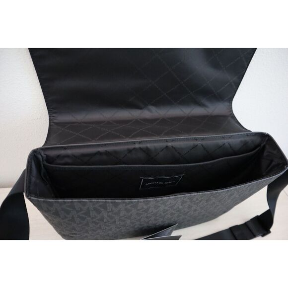 Michael Kors 87F2LEVM2B Unisex Black "MK" Logo Everett Flap Messenger Bag - Picture 6 of 13